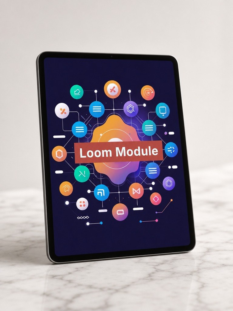 Tablet displaying the Loom Module app interface on a marble surface