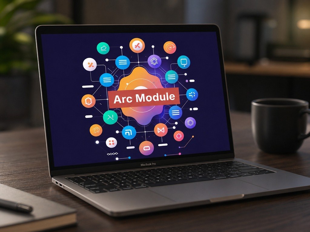 Laptop on a desk with 'Arc Module' on the screen