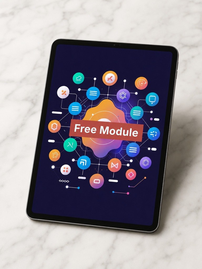 Tablet displaying "Free Module"