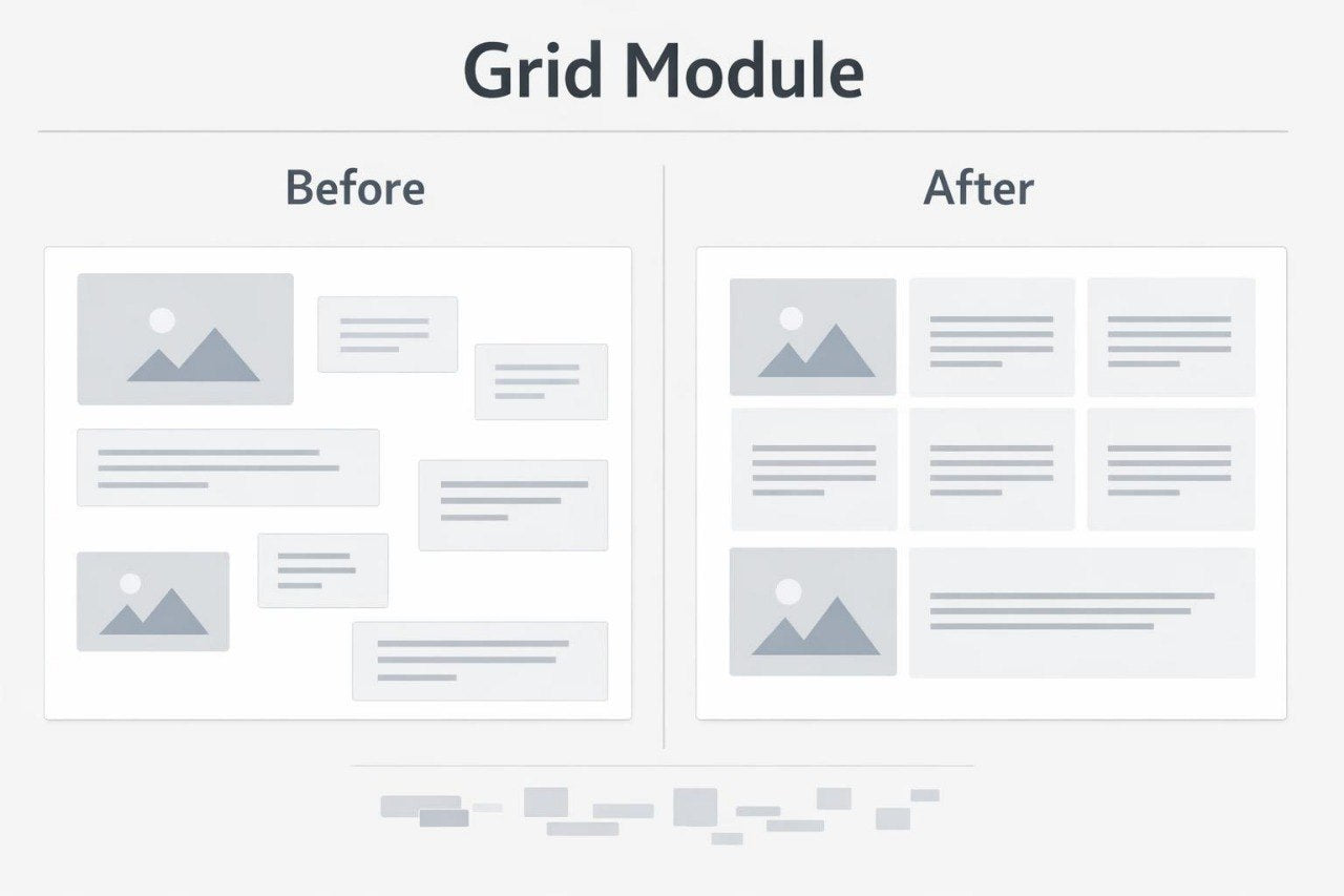 Grid module before/after diagram
