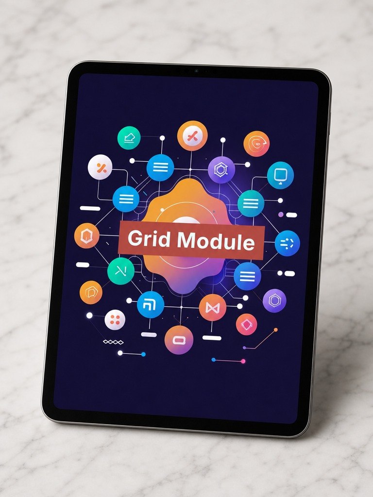 Tablet displaying "Grid Module"