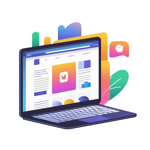 Laptop with colorful design elements on a white background