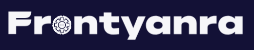 Logo of Frontyanra with a gear symbol on a dark blue background