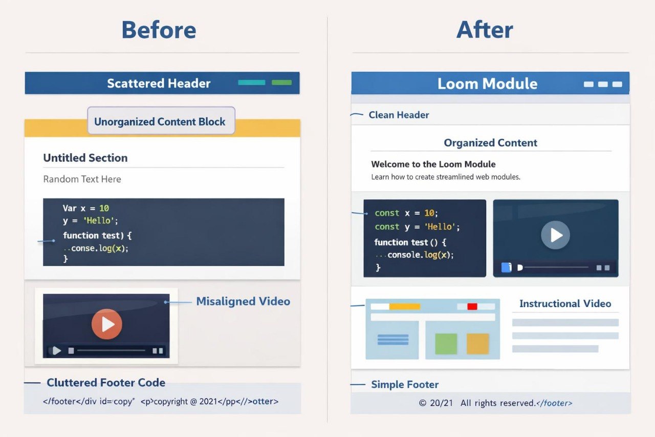 Comparison of a website layout before and after optimization with Loom Module.