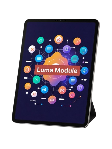 Tablet displaying the Luma Module interface on a white background