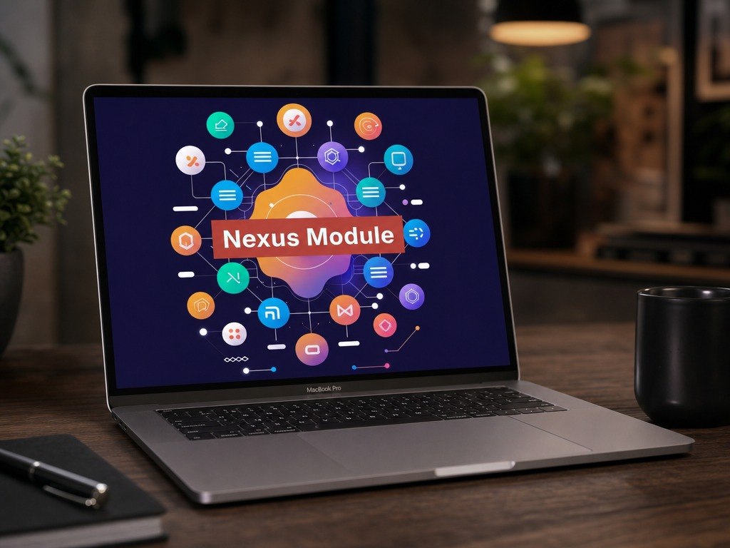 Laptop displaying "Nexus Module"