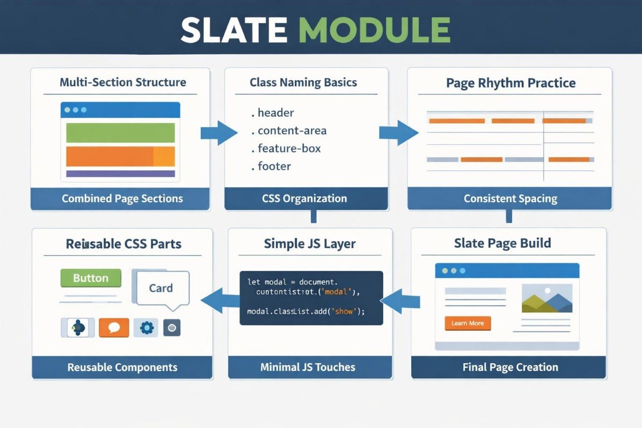 Diagram of a Slate Module with various web development concepts and tools.