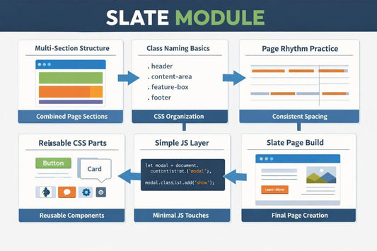 Diagram of a Slate Module with various web development concepts and tools.