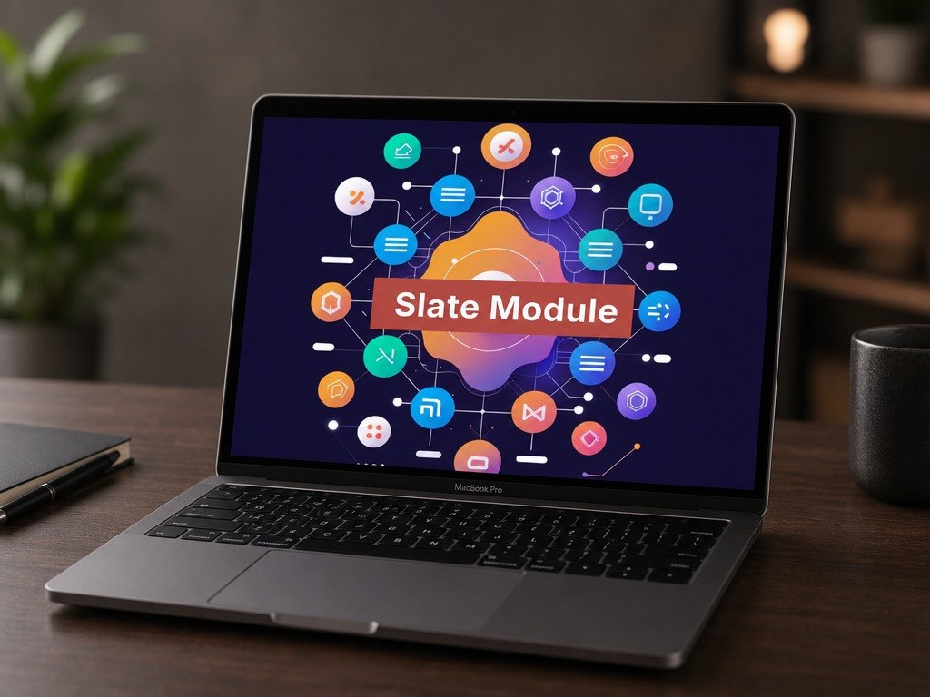 Laptop displaying "Slate Module"